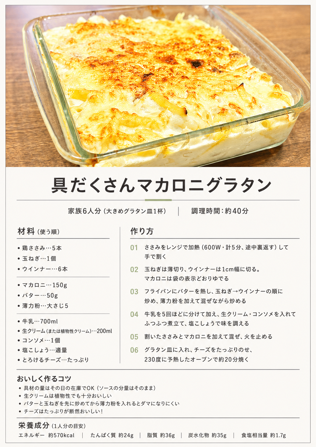 具だくさんマカロニグラタンのレシピカード